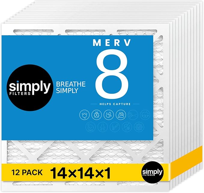 Simply 14x14x1 Air Filter, Merv 8, MPR 600, 12 Pack, Furnace Air Filter for HVAC (Actual Size: 13.75"x13.75"x0.75") DUST, Pet, & Allergy Control