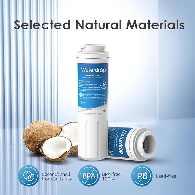 Waterdrop UKF8001 Refrigerator Water Filter 4, Replacement for Whirlpool® EDR4RXD1, EveryDrop® Filter 4, Maytag® UKF8001AXX-750, UKF8001AXX-200, 46-9006, Puriclean II, WD-F07, 2 Filters