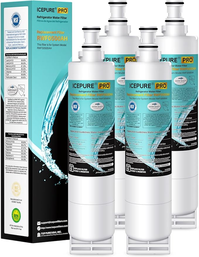 ICEPURE PRO 4396508 NSF401&473&53 Replacement for Whirlpool 4396510, EDR5RXD1, NLC240V, PNL240V, 4396508p, LC400V, WF-NLC240V, 46-9010, Everydrop Filter 5, Remove PFAS PFOA PFOS, Heavy Metals, 4PACK