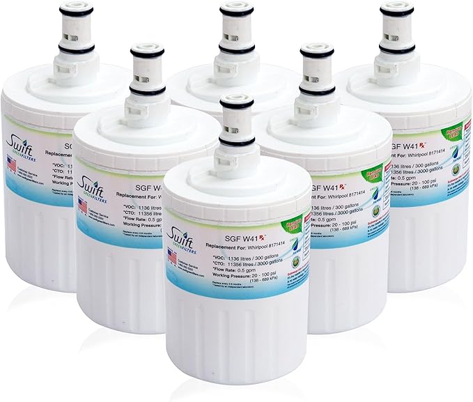 Swift Green Filters SGF-W41 Rx Compatible Refrigerator Water Filter for FILTER 8, 46-9002, 8171413, 8171414, NLC200, Made in USA (6 Pack)