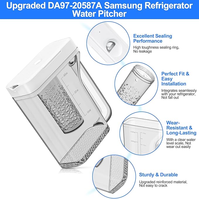 Upgraded DA97-20587A Refrigerator Water Pitcher Compatible with Samsung Water Pitcher for Fridge Door Replacement No Leak Samsung Fridge RF28R6301SG RF28R7351SG RF28R6221SR RF22R7351SG RF22R7351SR