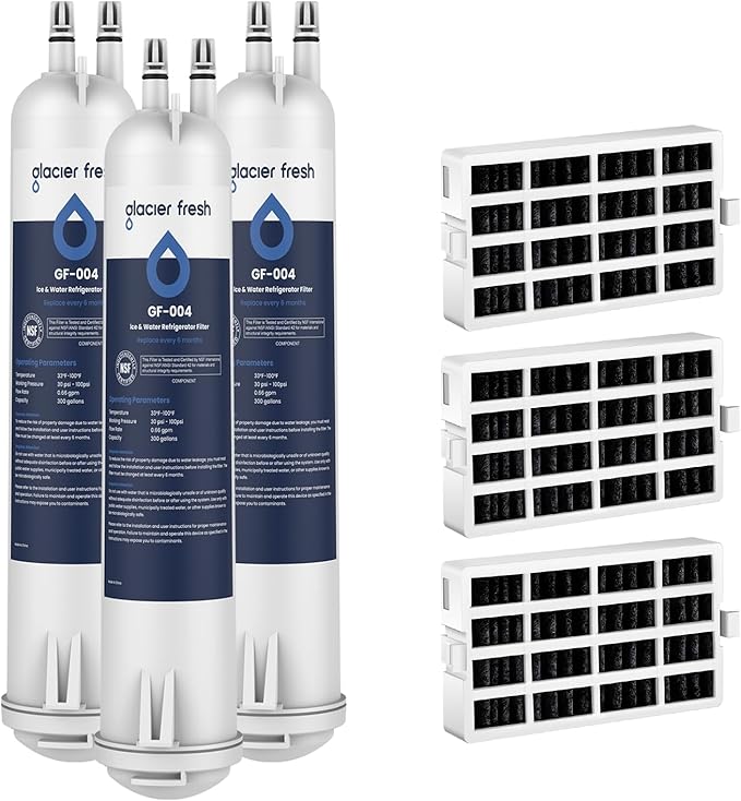 GLACIER FRESH EDR3RXD1 Refrigerator Water Filter, Compatible with 4396841, KAD3RXD1, WHR3RXD1, 4396841, 4396710, Filter 3, 46-9083,46-9030, 9030, 9083 Refrigerator Water Filter, 3+3 Pack