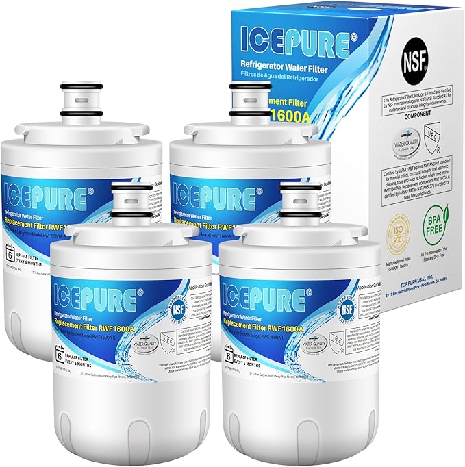 ICEPURE NSF 42 UKF7003 Water Filter Replacement for Maytag UKF7002AXX, Whirlpool EDR7D1, UKF7003AXX, UKF7002, 7003AXXP, UKF6001AXX, UKF5001,4 PACK