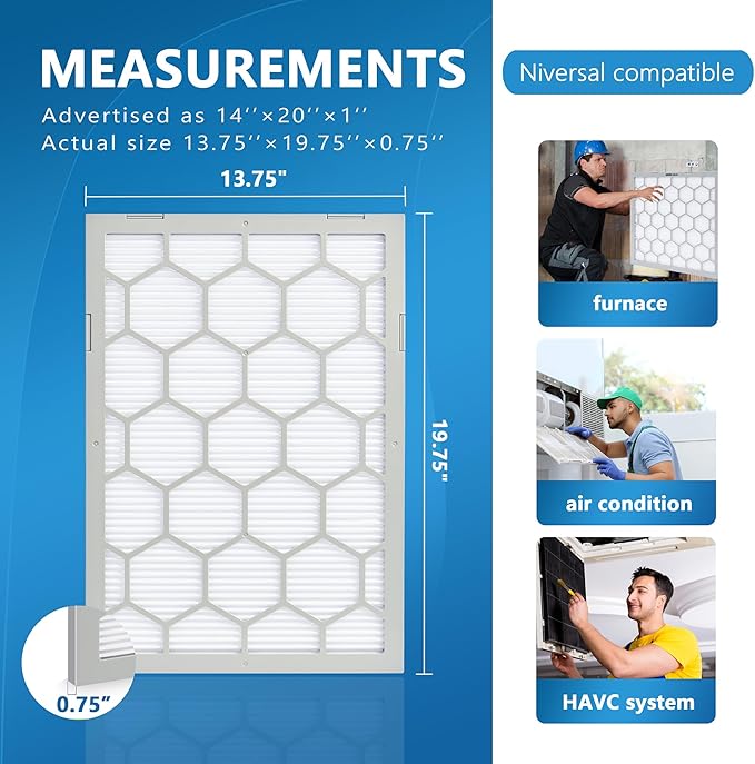 14x20x1 MERV 8 Air Filter,AC Furnace Air Filter,Reusable ABS Plastic Frame, 7 Pack Replaceable Filter Media (Actual Size: 13 3/4" x 19 3/4" x 3/4")