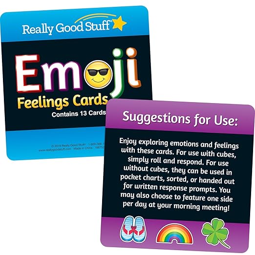 Really Good Stuff Emoji Feelings Cards for The Classroom or Home Activity for Kids - 12 Pk - Builds Social Emotional, Critical Thinking, Self-Awareness & Vocabulary Skills