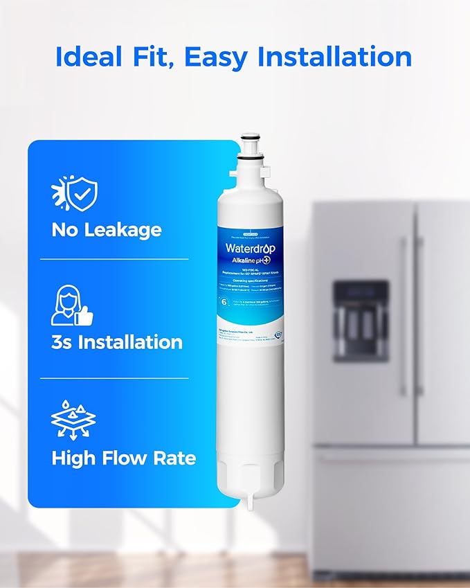 Waterdrop WD-F19C-AL Alkaline Refrigerator Water Filter, Enhances pH, Replacement for GE® RPWFE®, RPWF (Built-in CHIP) Refrigerator Water Filter, Compatible with GFE28GYNFS, GFE28GELDS