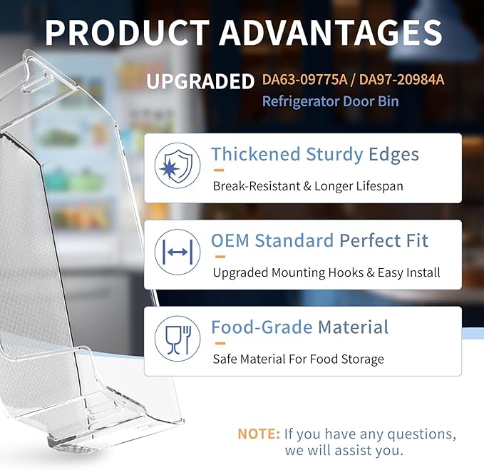 (2-Pack) Upgraded DA63-09775A DA97-20984A Refrigerator Door Bin Compatible with Sam-sung Fridge Door Shelves RF27T5201SR RF28T5001SR Fit for Sam-sung Refrigerator Door Shelf Replacement RF27T5241SR