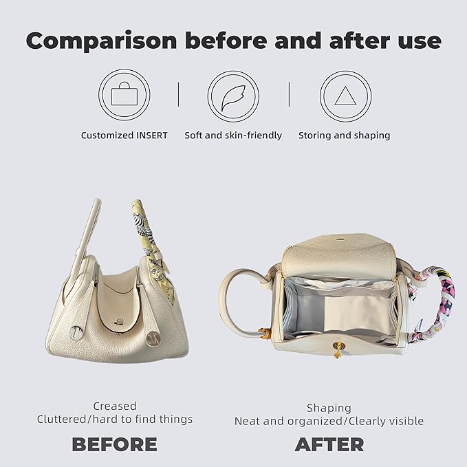 Purse Handbag Silky Organizer Insert Keep Bag Shape Fits Herme Lindy 19/26/30/34 bags, Luxury Handbag Tote Lightweight Sturdy(Pink,LD 34)