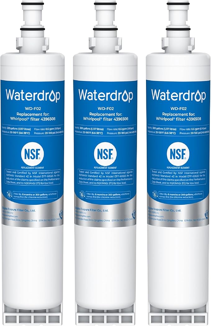 Waterdrop 4396508 Replacement for Everydrop® Filter 5, EDR5RXD1, Whirlpool® WF-NLC240V, 4396510, NLC240V, PNL240V, 4396508p, 4396547, 4392857, LC400V Refrigerator Water Filter, 3-Pack