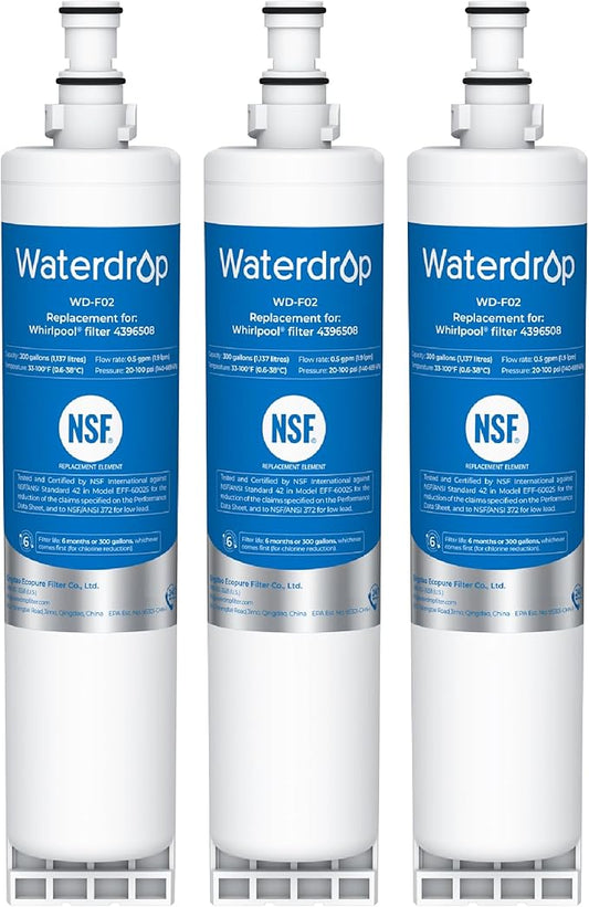 Waterdrop 4396508 Replacement for Everydrop® Filter 5, EDR5RXD1, Whirlpool® WF-NLC240V, 4396510, NLC240V, PNL240V, 4396508p, 4396547, 4392857, LC400V Refrigerator Water Filter, 3-Pack