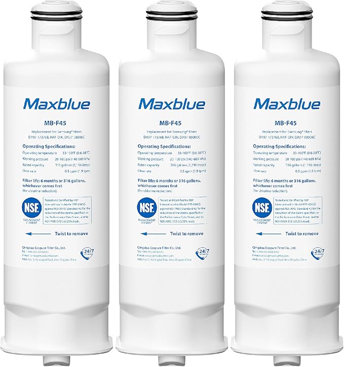 Maxblue DA97-17376B Refrigerator Water Filter, Compatible with Samsung® HAF-QIN/EXP, DA97-08006C, HAF-QIN, RF28R7201SR, RF28R7351SG, RF23M8070SR, MB-F45, 3 Filters