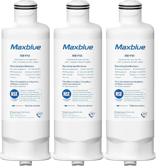 Maxblue DA97-17376B Refrigerator Water Filter, Compatible with Samsung® HAF-QIN/EXP, DA97-08006C, HAF-QIN, RF28R7201SR, RF28R7351SG, RF23M8070SR, MB-F45, 3 Filters