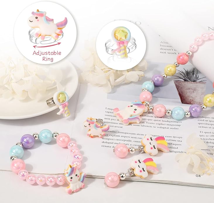 Hifot Kids Jewelry Little Girls Plush Handbag Necklace Bracelet Earrings Ring Hair Clips Set, Princess Costume Jewelry Party Favors Gift for Dress up Pretend Play (3-8 Years)