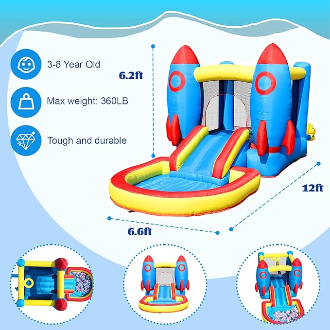 Inflatable Bounce House for Kid with Ball Pit,Oxford Bounce House with Blower for Indoor Outdoor Backyard Birthday Party-12x6.6x6.2ft