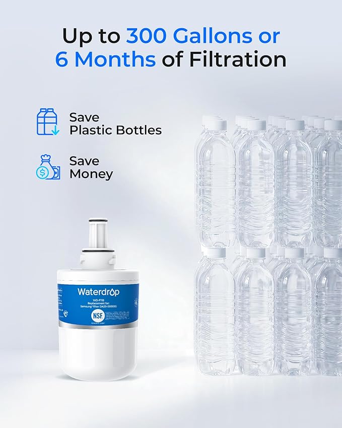 Waterdrop DA29-00003G Refrigerator Water Filter, Replacement for Samsung®, DA29-00003B, DA29-00003A, Aqua-Pure Plus, HAFCU1, RFG237AARS, FMS-1, RS22HDHPNSR, RSG257AARS, 2 Filters (Package May Vary)