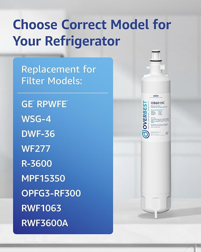 Overbest OB6019C Replacement for GE® RPWFE®, RPWF (Built-in CHIP) Refrigerator Water Filter,Compatible with GFE28GYNFS, GFE28GELDS