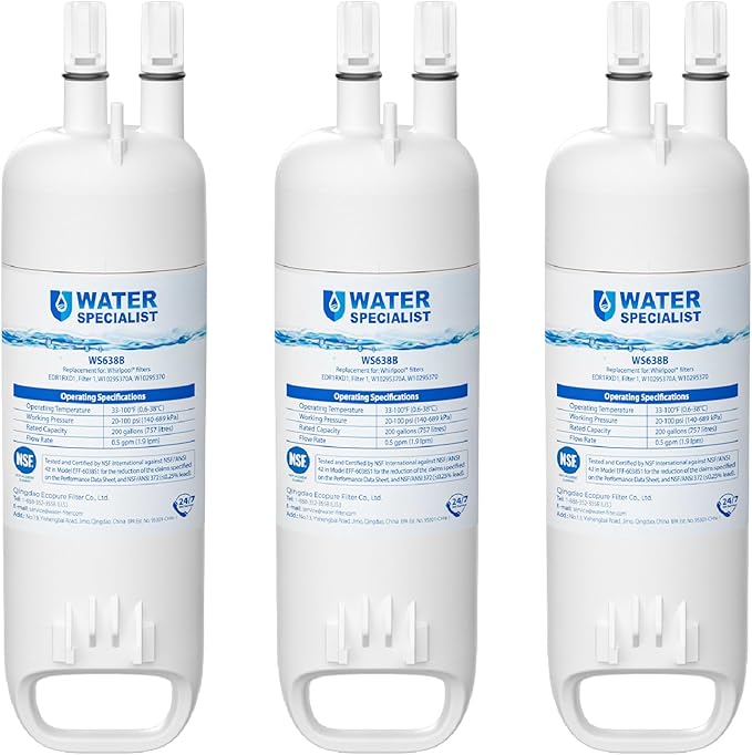 Waterspecialist EDR1RXD1 Water Filter,Replacement for W10295370A, Everydrop® Filter 1, EDR1RXD1B, P8RFWB2L, P4RFWB, Kenmore® 46-9081, 46-9930, Refrigerator Water Filter, 3 Filters