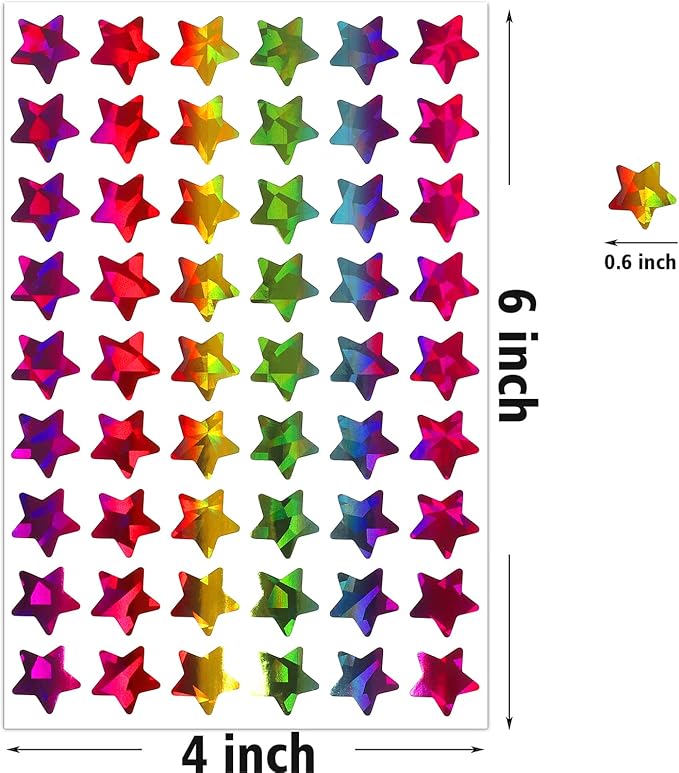 Lrogoe 1620 Holographic Rainbow Small Star Stickers for Kids Reward, Behavior Chart, Student Planner and School Classroom Teacher Supplies, 0.6" Diameter