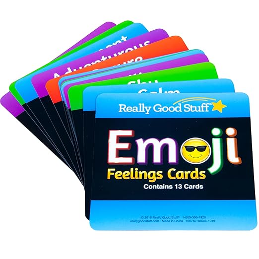 Really Good Stuff Emoji Feelings Cards for The Classroom or Home Activity for Kids - 12 Pk - Builds Social Emotional, Critical Thinking, Self-Awareness & Vocabulary Skills