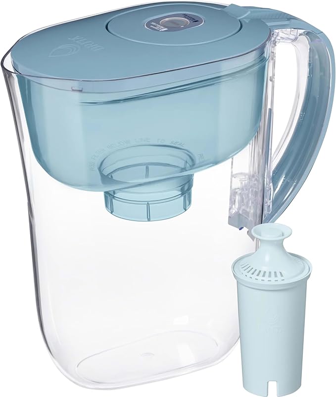 Brita Small 6 Cup Water Filter Pitcher, 1 BritaPlus Filter, Metro, Stone Blue (Package May Vary)