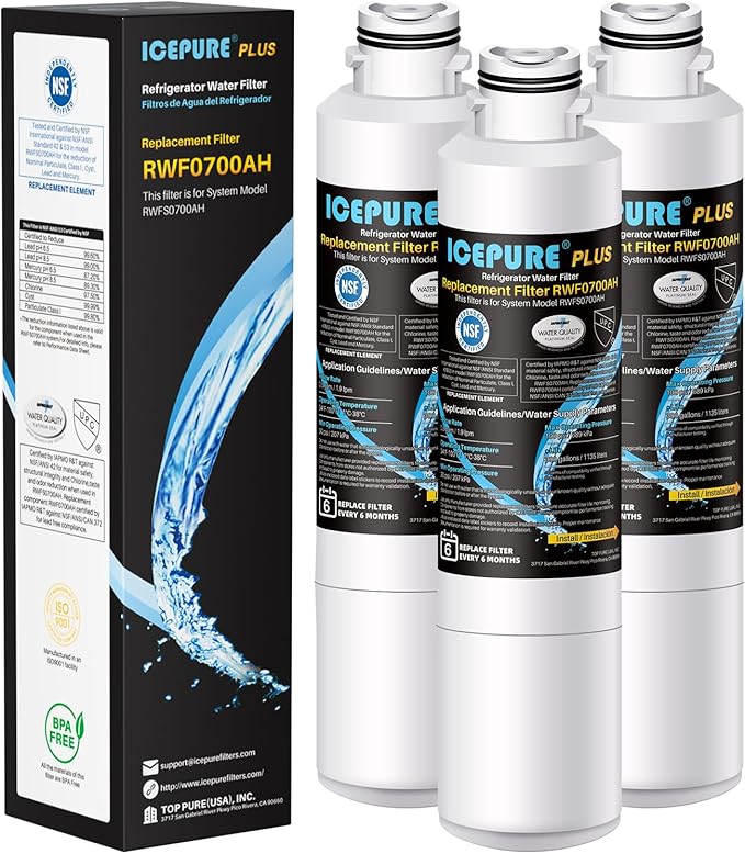 ICEPURE DA29-00020B NSF/ANSI 53 and NSF/ANSI 42 Refrigerator Water Filter, Replacement for Samsung DA29-00020A/B, DA29-00020B-1, HAF-CIN/EXP, RF263BEAESR, RF28HMEDBSR, RS25J500DSR, 3PACK