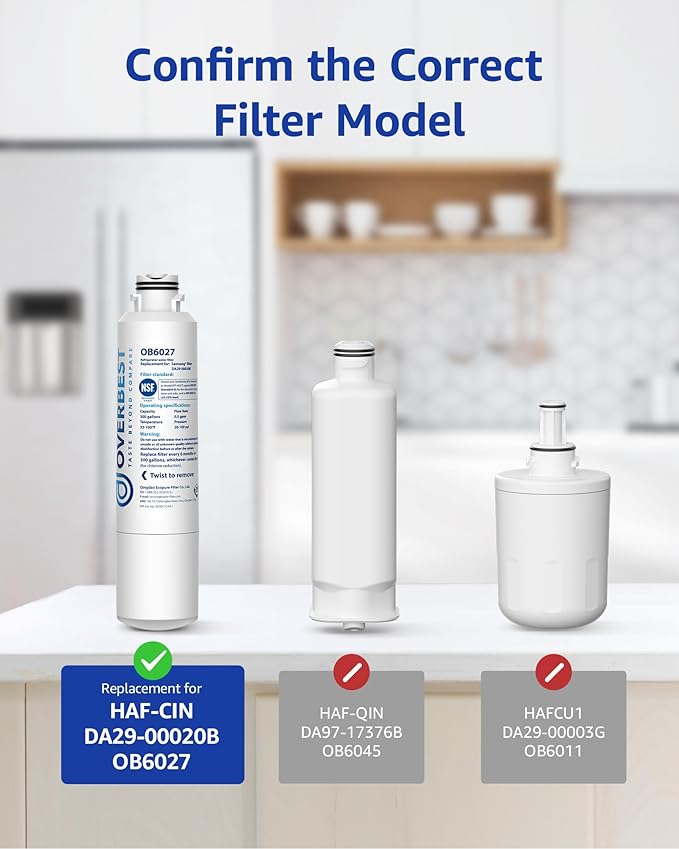 Overbest DA29-00020B Refrigerator Water Filter, Replacement for Samsung® HAF-CIN, 46-9101, RF28HMEDBSR, RF4287HARS, RF263TEAESG, RH22H9010SR, 3 Filters