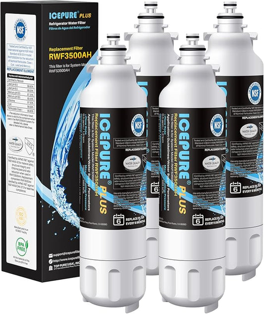 ICEPURE PLUS 46-9490 NSF/ANSI 53 NSF/ANSI 42 Certified Compatible with LG LT800P, ADQ73613401, ADQ73613408, ADQ75795104, LMXS30776S, LSXS26366D, Kenmore 9490 Refrigerator Water Filter, 4PACK