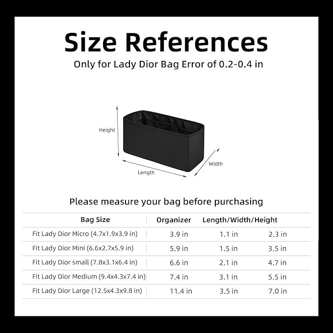 DGAZ Silk Purse Organizer Insert For Lady-Dior Micro/Mini/S/M/L bags，Silky Smooth Bag Organizer，Luxury Handbag & Tote Shaper（Black，M）