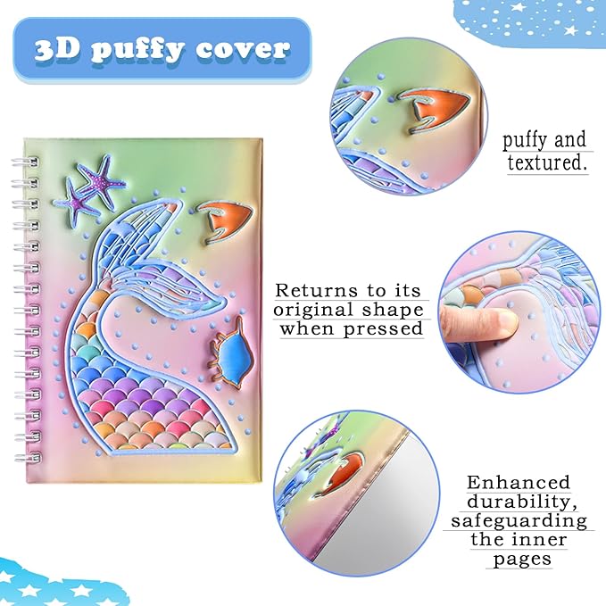 MUDOR Reusable Sticker Collecting Book with Puffy Cover, A5 Size with 40 Sheets Release Paper, Blank Stickers Storage Collection Album Organizer (Fish)