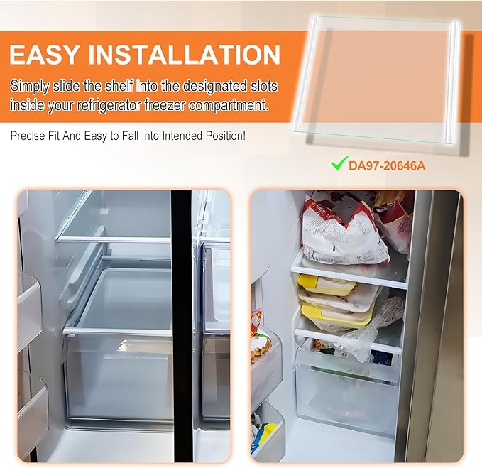 UPGRADED DA97-20646A Freezer Glass Shelf Compatible with Samsung Refrigerator Freezer Shelf Lower RS27T5200SR RS27T5201SR RS27T5561SR Fit Bottom Freezer Drawer Samsung Refrigerator Shelf Replacement