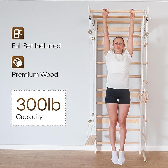 WEDANTA Wooden Swedish Ladder Wall Set – Kids Stall Bars for Exercise – Kids Swedish Gymnastic Wall Gym – Wood Stall Bar Gymnastics Playground – Best Gym for All Family