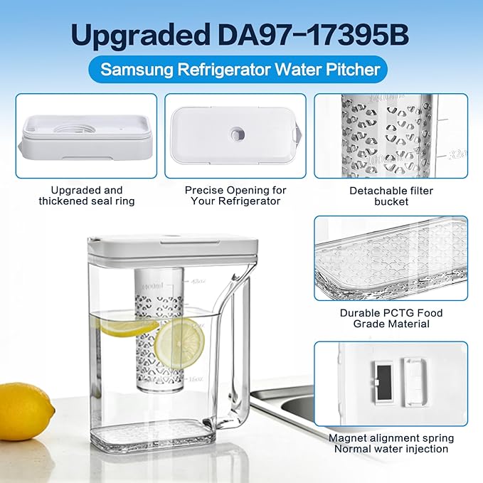 Upgraded DA97-17395B Water Pitcher Reservoir,Compatible with Samsung Refrigerators RF28R7351SG RF28R7351SR RF28R6221SR【Food-Grade Durable Material, No-Leak Design】samsung refrigerator water pitcher