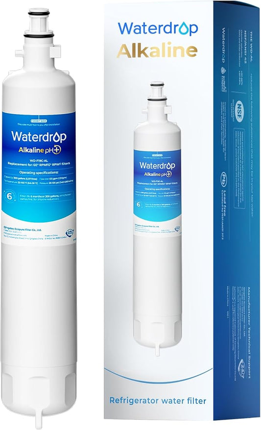 Waterdrop WD-F19C-AL Alkaline Refrigerator Water Filter, Enhances pH, Replacement for GE® RPWFE®, RPWF (Built-in CHIP) Refrigerator Water Filter, Compatible with GFE28GYNFS, GFE28GELDS