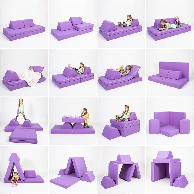 Foam Climbing Block - Kids Couch - Foldable Mattress - Sleepover Mattress - Foam Blocks - Activity Play Mattress Set (Purple)