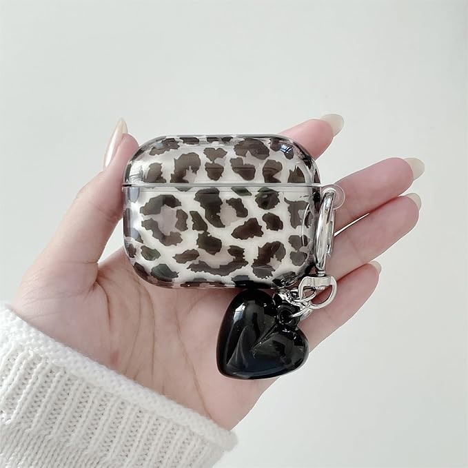 Black Translucent Leopard Print Silicone Case for AirPods Pro 3 (2025) - Cute Shockproof Cover with Detachable Long Neck Lanyard, Travel Keychain, MagSafe Compatible,for Women & Men