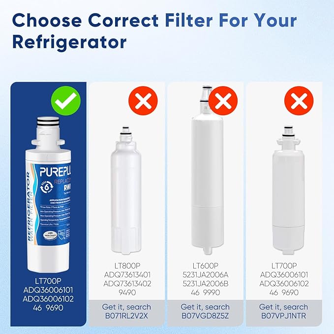 PUREPLUS ADQ747935 NSF 53&42 Certified Replacement for LT1000P LT1000 Kenmore Elite 9980 LT1000PC, MDJ64844601 ADQ74793501, LMXS28626S, LFXS26973S, LT120F Refrigerator Water and Air Filter, 2Pack