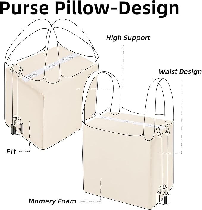 DGAZ Purse Pillow Shaper Insert For picotin Bags,Luxury Handbag Tote Shapers, Memory Foam(Craie,PC26)