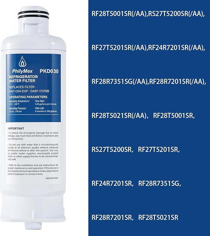 Water filter for sam-sung RF28T5001SR(/AA),RS27T5200SR(/AA),RF27T5201SR(/AA),RF24R7201SR(/AA),RF28R7351SG(/AA),RF28R7201SR(/AA),RF28T5021SR(/AA),Replacement 3PK