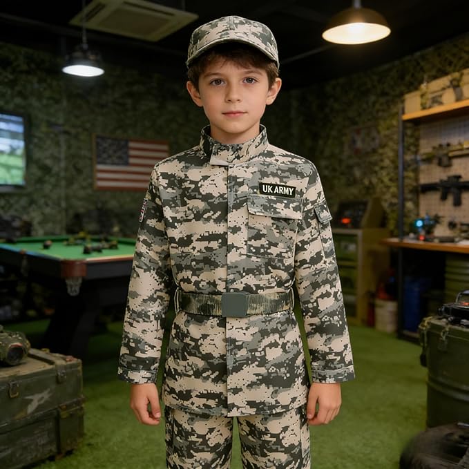 GRAJTCIN Kids Army Costume Long sleeve Halloween Party Military Soldier Dress Up Boys Costume for 4-14Y 11 PCS