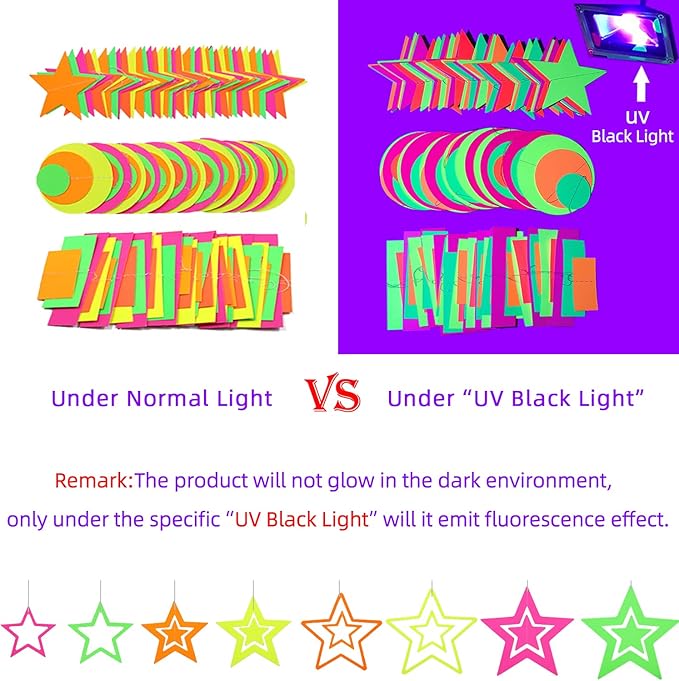 540feet Paper UV Neon Garland Neon Streamers Glow in The Dark Neon Party Supplies and Decorations Glow in The Dark Streamers Blacklight Reactive Fluorescent Black Light Party Kit for Birthday Wedding