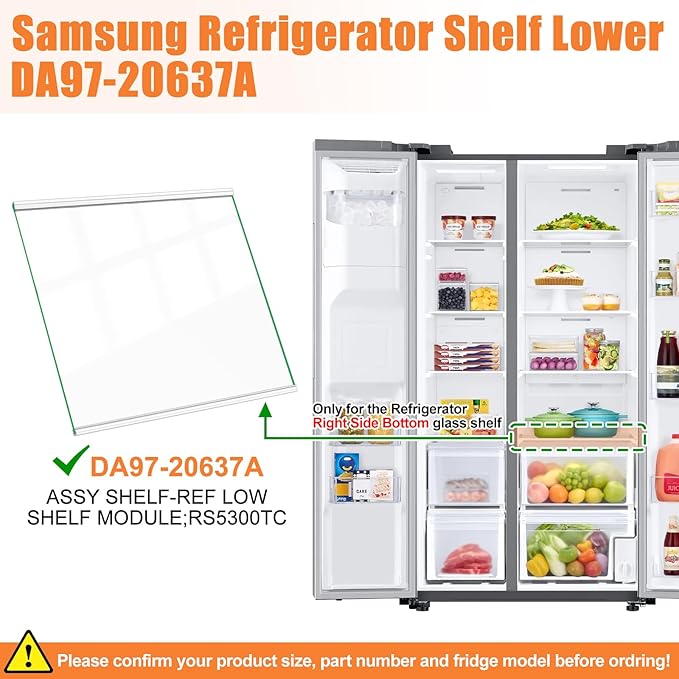 UPGRADED DA97-20637A Refrigerator Glass Shelf Compatible with Samsung Fridge Shelf Replacement Parts, Refrigerator Replacement Shelves RS22T5201SR RS22T5561SR Lower Tempered Glass Crisper Drawer Cover
