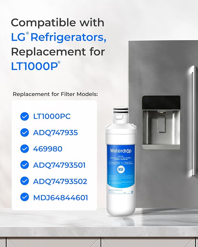 Waterdrop LT1000PC ADQ747935 MDJ64844601 Refrigerator Water Filter, Replacement for LG® LT1000P®, ADQ74793501, ADQ74793502, Kenmore 46-9980, 9980, Pack of 2