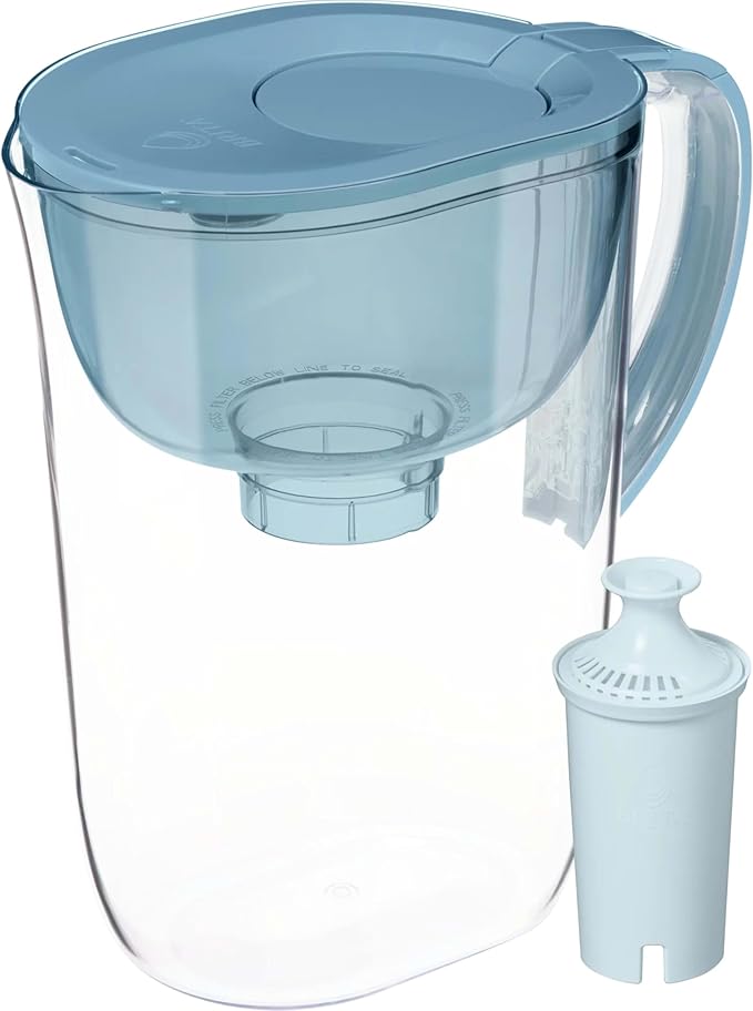 Brita 10 Cup Water Filter Pitcher, Reduces Chlorine, Mercury, Cadmium, Copper and More, Includes 1 Brita Plus Filter, BPA Free, Stone Blue