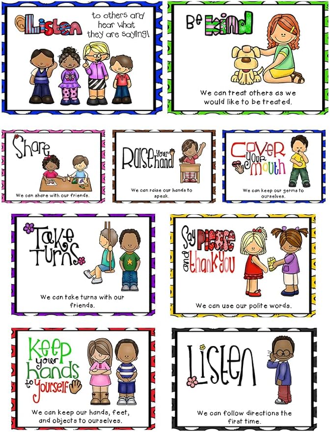 Lachilly 9 Sheets Classroom Rules Posters, Classroom Wall Decoration, Class Organization Charts, Bulletin Board Set, Classroom Decoration for Kindergarten Preschool Primary Middle High School