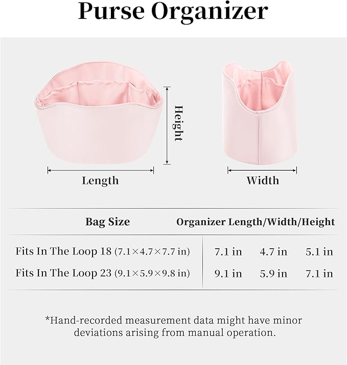 Purse Organizer Insert for In The Loop 18/23, Satin Bag Organizer Compatible with Hermes Bags, Lightweight Women Purse Essentials, Soft Touch Inner Liner with Multiple Pockets(Pink, Loop 23)