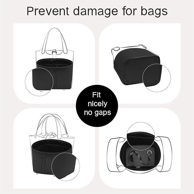 Silky Bag Insert Fit for Hermes Picotin 18/22, Silky Purse Organizer, Lightweight and Silk Touch (Fits PC18, Black)
