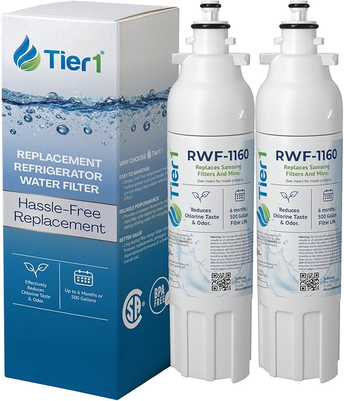 Tier1 RWF1160 ADQ73613401 Refrigerator Water Filter | Replacement for LG LT800P, 46-9490, fl-rf20 Fridge Filter - Up to 12 Months | Easy Install | Odor Control | Great Tasting Water (2-pk)