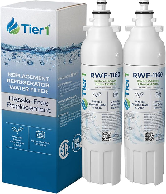 Tier1 RWF1160 ADQ73613401 Refrigerator Water Filter | Replacement for LG LT800P, 46-9490, fl-rf20 Fridge Filter - Up to 12 Months | Easy Install | Odor Control | Great Tasting Water (2-pk)