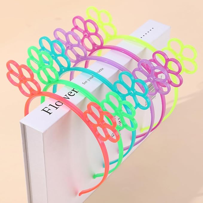 ZIRICHER 6Pcs Flower Plastic Hairband Glow In Dark,Luminous Party Headbands Cute Cartoon Hair Hoops for Girls Women,Sweet Birthday Crowns Head Piece for Kids Adults Party Favors Hair Accessories