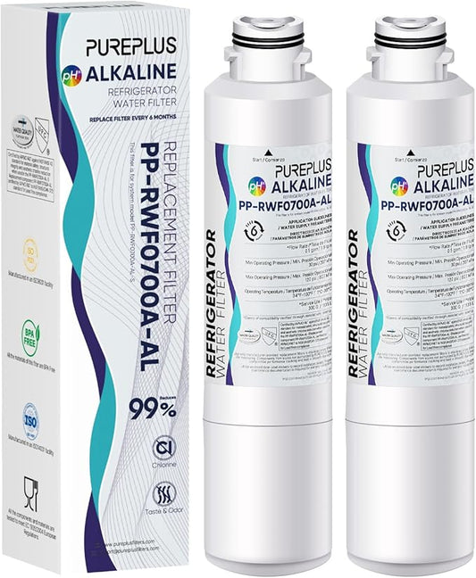 PUREPLUS Alkaline DA29-00020B Replacement for Samsung DA29-00020A/B, DA29-00020B-1, RF28HMEDBSR, RF263BEAESR, RFG297HDRS, HAF-CIN/EXP, RF4287HARS, 469101, RWF0700A Refrigerator Water Filter, 2PACK